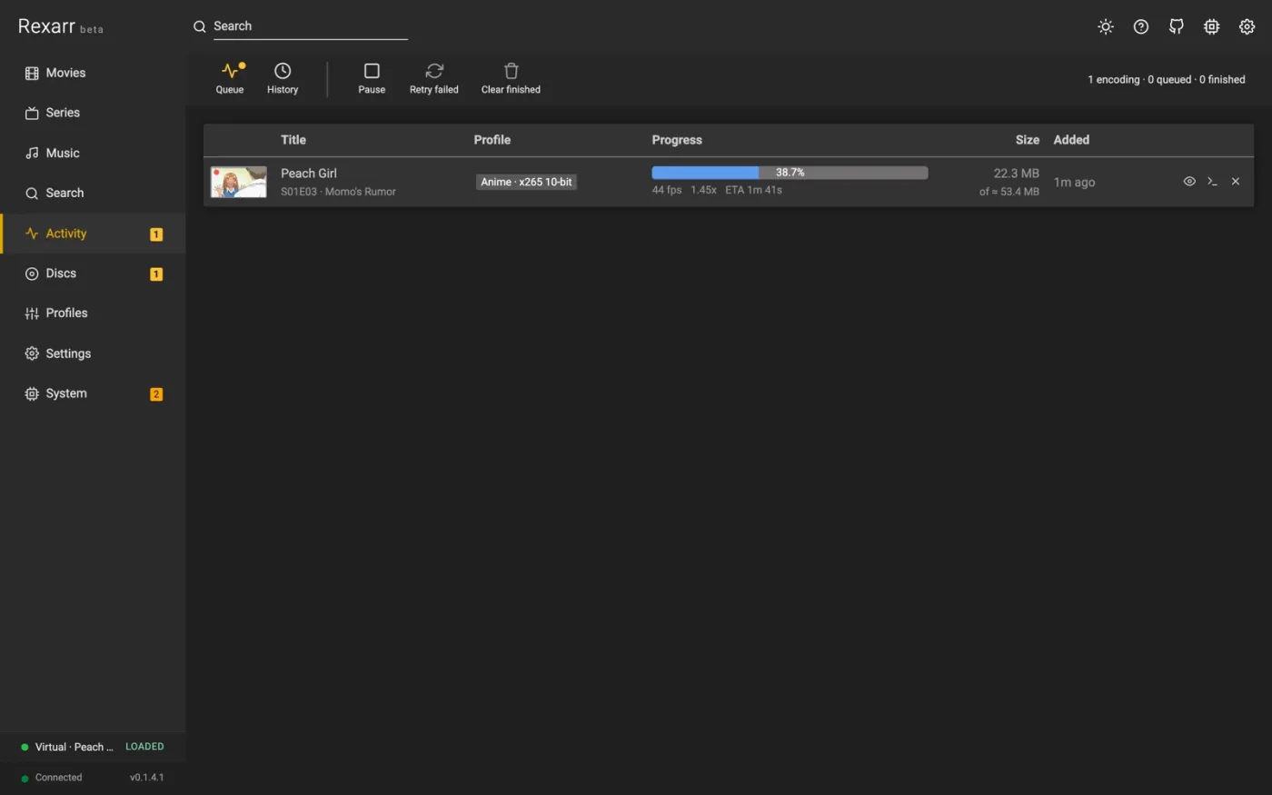 Activity with a running encode
